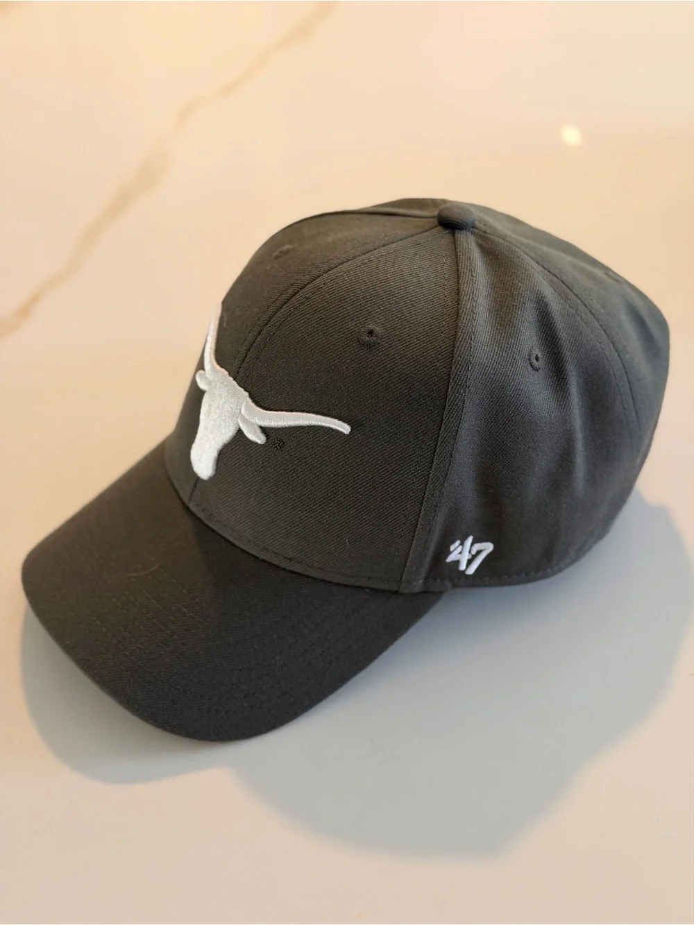 '47 Black Cap with White Longhorn Embroidery
